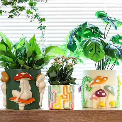GUGUGO Mushroom Lady Body Plant Pots 8 Inch, Quirky Unique Cute Planters Boho Funky Eclectic Home Decor, Mushroom Butt Flower Pots, Indoor Planting Pot, Modern Aesthetic for Decorating, Dark Green