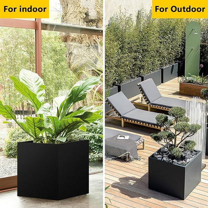 Heavy Duty Steel Planter Box (26"x26"x26"),Square Tall Planter Modern Detached for Indoor & Outdoor Planters Cube,Black Flower Plant Pot for Commercial Residential for Patio Deck & Backyard
