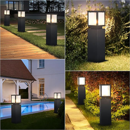Outdoor Landscape Path Light Modern Black Waterproof Bollard Light Outside Housing Pathway Light Aluminum Walkway Lighting Hardwired E26 Sideway Post Pole Lighting Patio Porch Exterior Lawn Floor Lamp