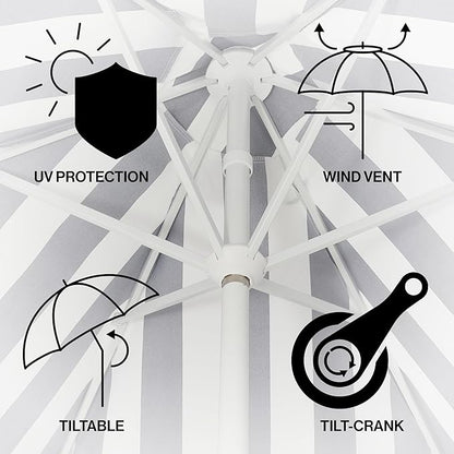 JONATHAN Y UMB1001 Collins 9 ft. Classic Cottage Tassel Market Patio Umbrella with Auto-Tilt, Crank, Wind Vent and UV Protection