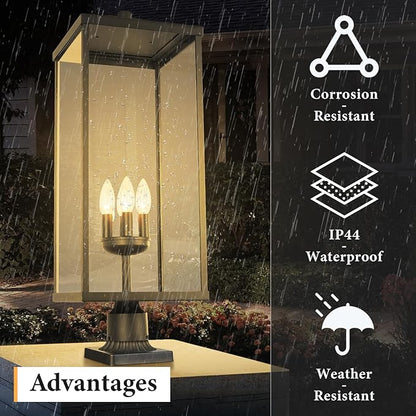 Outdoor Post Light Fixture, Modern Exterior Square Pillar Lantern with Black Finish & Clear Glass, Transitional Pier Mount Lamp, Pole Light for Garden, Backyard, Patio, Pathway, RZ008XL-P
