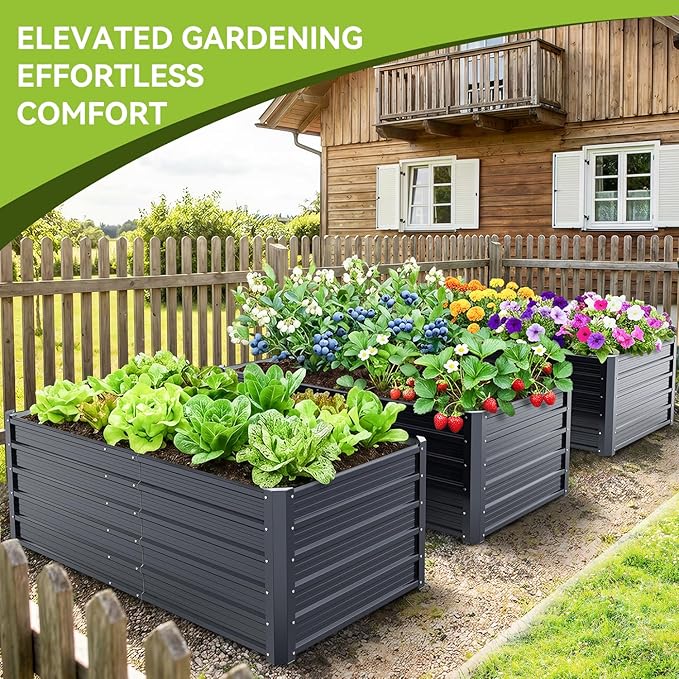 Ohuhu 6x3x1.9 FT Metal Raised Garden Bed Outdoor, Reinforced Deep Root Galvanized Steel Rustproof Planter Box, 100% Non-Toxic, 256 Gal Heavy Duty Tall Raised Beds for Growing Vegetables Flowers Herbs