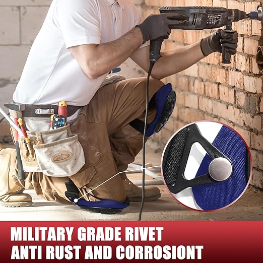 Professional Knee Pads for Work Construction with Heavy Duty Cap Foam Padding Gel Cushion Knee Pads for Men, Comfortable Adjustable Strong Strap, Military Grade Rivet for Flooring Gardening, Blue