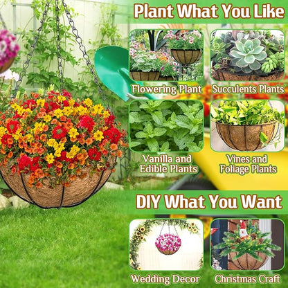 ZeeDix 6 Pack 12 Inch Metal Round Hanging Planter Basket with Coconut Liners Replacement, Hanging planters Baskets with Natural Coco Liner for Outdoor Indoor Planters Flowers Vegetables