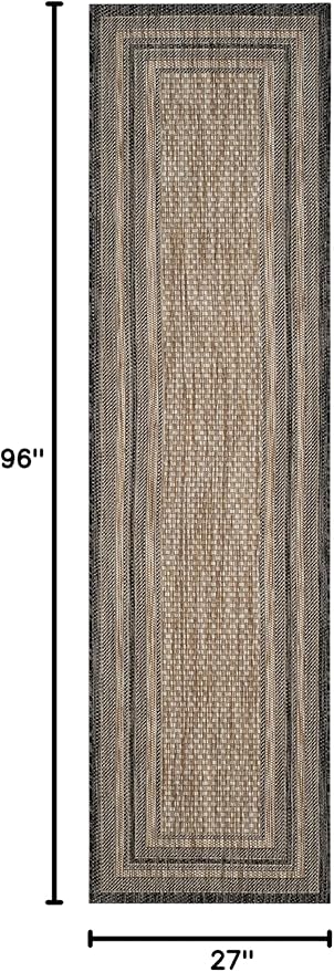 SAFAVIEH Courtyard Collection 2'3" x 8' Natural / Black CY8475 Indoor/ Outdoor-Waterproof Easy-Cleaning Patio Backyard Mudroom Runner-Rug