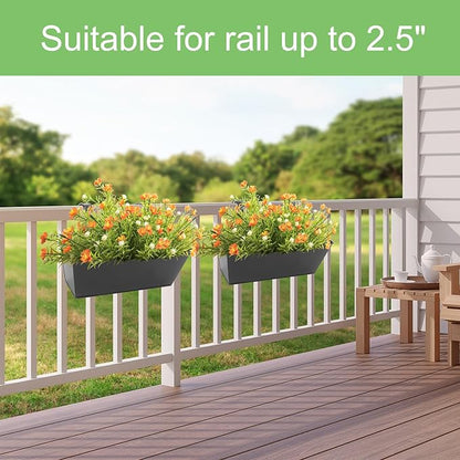 Railing Planters Outdoor Balcony 16 Inch Deck Over The Railing Planter Boxes Hanging Planters for Fence Flower 3 Pcs (Black)