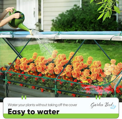 Quictent Raised Garden Bed Galvanized Raised Beds for Gardening Vegetables with Cover 8x4x1 ft Metal Planter Box Outdoor Use (Clear)