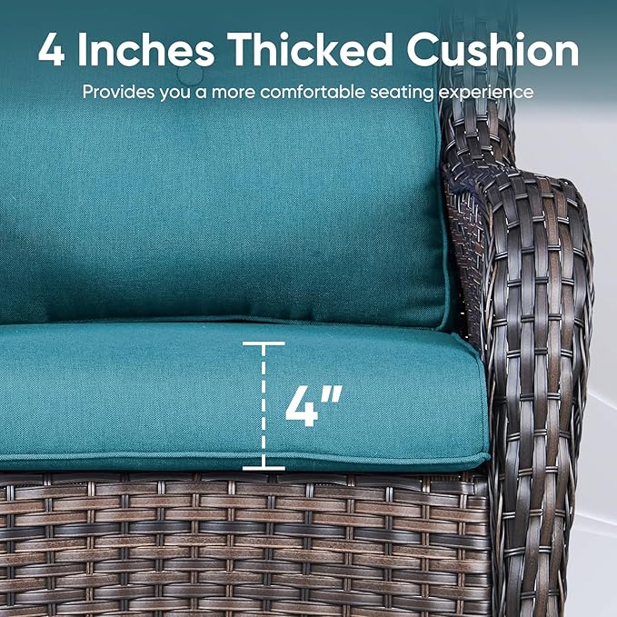 Patio Chair Cushions 5 Packs - Outside 22x24 High Back Water-Resistant Cushion with Zipper Cover for Outdoor Glider Rocking Chairs Loveseat 3-seat Couch Sofa – Peacock Green/Buckle