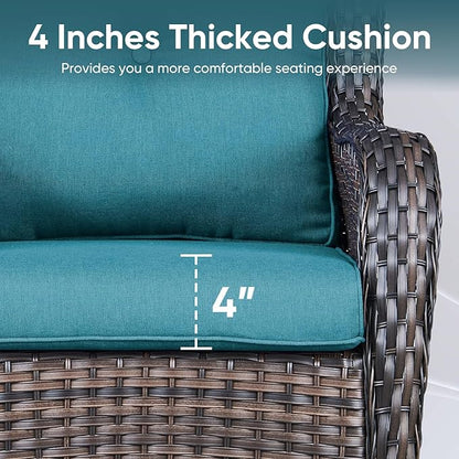 Outdoor Wicker Chair Cushions 2 Packs - Outside High Back Thick Water-Resistant Cushion 22x24 with Zipper Cover for Patio Glider Rocking Chairs Loveseat Couch – Peacock Green/Buckle