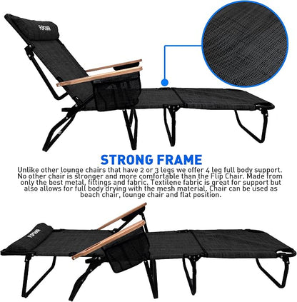 EASYGO PRODUCTS FLIP Face Down Tanning Chaise Lounge Chair with Face & Arm Holes - 4 Legs Support - Textilene Material - 6 Position - Arm Head Rest Pillow - Beach or Home Use