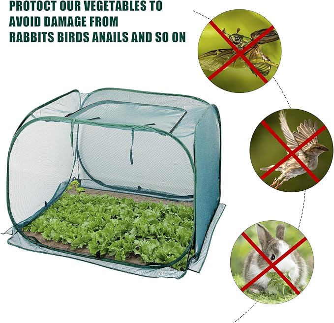 ANC POP 3 Pack Pop Up Mesh Plant Cover, 40'' x 40'' x 30'' Plant Protector for Raised Garden & Flower Bed, Net Cage Plant Guard for Fruits, Vegetables, Seedlings and Herbs, 8 Ground Stakes for Fixing