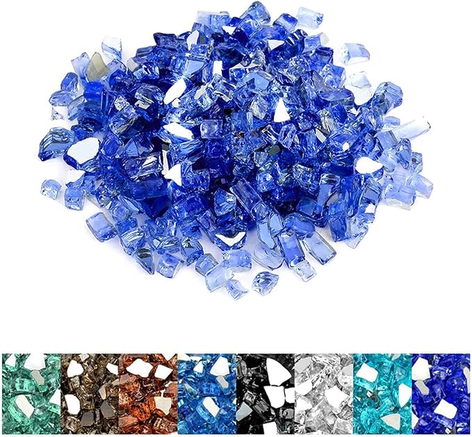 Mr. Fireglass 10 Pounds Fire Glass, 1/2 Inch High Luster Reflective Tempered Fire Glass Rocks for Fire Pit Fireplace and Landscaping, Cobalt Blue