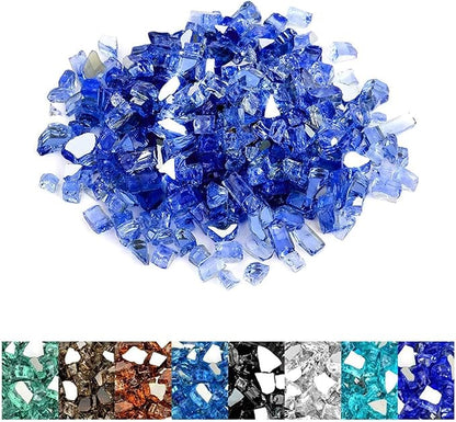 Mr. Fireglass 10 Pounds Fire Glass, 1/2 Inch High Luster Reflective Tempered Fire Glass Rocks for Fire Pit Fireplace and Landscaping, Cobalt Blue