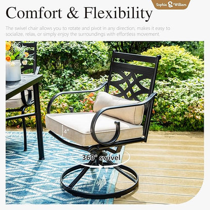 Sophia & William Patio Dining Set for 6 | 13ft Patio Umbrella Beige | 4 Fixed Chairs | 2 Swivel Patio Dining Chairs | Removable Seat Cushions | Black 59" Patio Dining Table