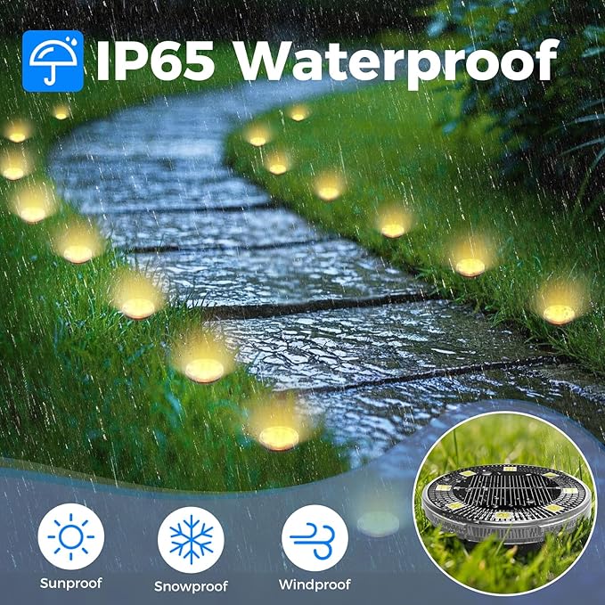 Peasur Mini Solar Ground Lights, 8 Pack Flat Solar Disc Lights Outdoor Waterproof, 2.3 Inch Small Solar Garden Lights Landscape Lighting for Outside Pathway Garden Yard Lawn Walkway,Warm White