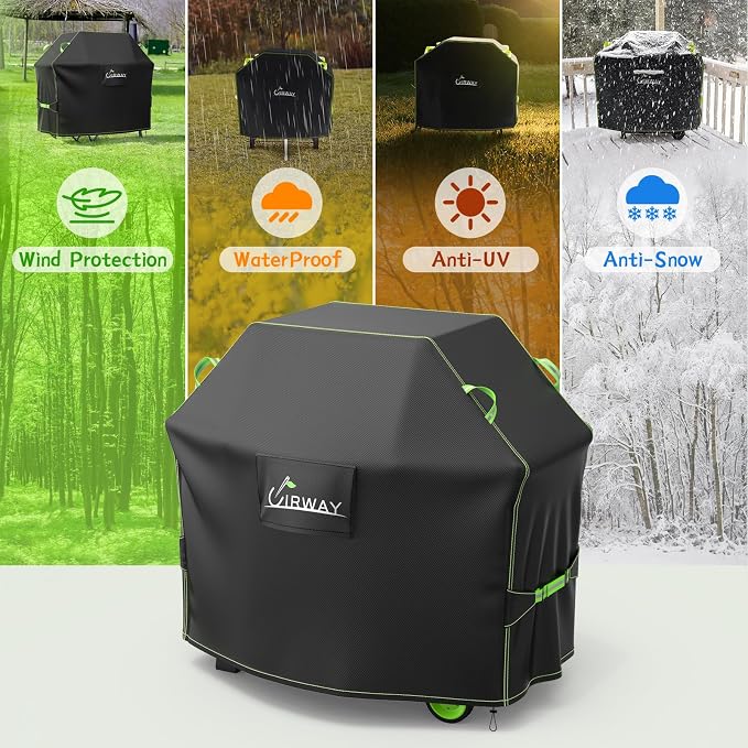 UIRWAY Gas Grill Cover 60 Inch, Waterproof, UV & Fade Resistant BBQ Grill Cover for Outdoor, Barbecue Cover with Reflective Strip and Air Vent for Weber, Dyna-glo, Char-Broil, Nexgrill, etc. Black