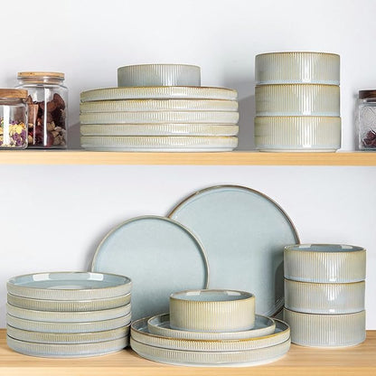 TheTerra Ceramic Dinnerware Sets for 8, 24 Pieces Porcelain Lightweight Plates and Bowls Sets, Scratch Resistant Dish Set, Oven & Microwave & Dishwasher Safe,Illusion Blue