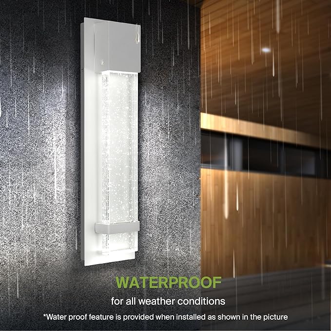 ASD LED 18" Bubble Glass Wall Light Fixture, Outdoor & Indoor Seeded Sconce | 3CCT, Waterproof, Dimmable, ETL Listed | 12W 500LM 3000-5000K 120V | Exterior Lantern, Porch Lighting | White, 4 Pack
