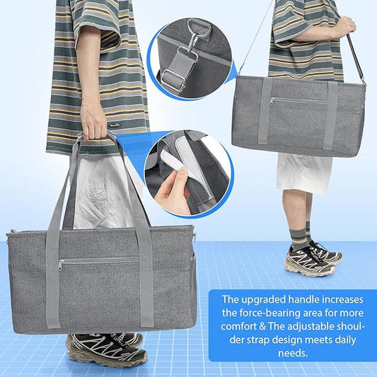 GARPROVM Extra Large Grocery Tote Bag, 42L Reusable Grocery Bags, Foldable Shopping Bag Beach Bag Shopping Basket Utility Tote with Metal Frame Removable Shoulder Strap Bottom, 22"x9.8"x11.8"