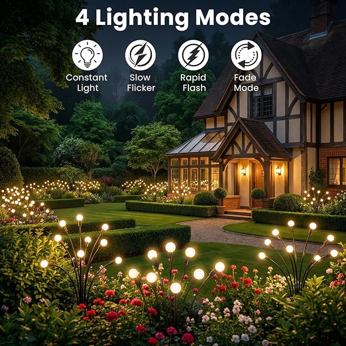 Solar Lights Outdoor(6 Packs,48 LEDs), Solar Firefly Lights with 4 Modes, Solar Lights Outdoor Waterproof for Garden Decor, High Lumens Outdoor Lights for Patio Yard, Sway by Wind, Gifts for Women
