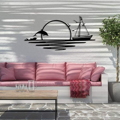 Sunrise Metal Wall Art, Sunset Metal Wall Decor for Living Room, Sunshine Line Art Home Decor Outdoor Indoor, Sun Design Modern Artwork for Walls, Abstract Sunset Wall Decor, Housewarming Gifts