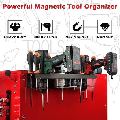 ULIBERMAGNET Power Tool Organizer Rack,Magnetic Heavy Duty Drill Holder,Wall Mount Metal Tool Rack with Screwdriver,Cordless Drill,Screw,Nail Storage,Utility Rack for Warehouse,Garage,Toolbox