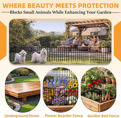 HIHADUUM 27.07ft Animal Barrier Fence - Garden Fence Animal Barrier 1.2" Gap & 3.75mm Thick Steel No Dig Fence Panels for Barrier, Dog Fence Outdoor for Yard, Garden Fencing and Garden Edging Border