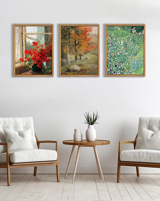 UPWOIGH 8x10 in Framed Wall Art, Red Poppies by the Window Oil Painting Canvas, Vintage Farmhouse Rustic Decor, Red Flowers Print, Antique Wall Decor for Living Room Bedroom, 1 Pack Gift