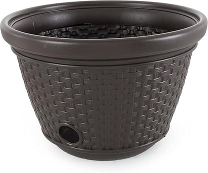 Suncast 6 Pack Decorative Wicker Garden Hose Holder Pot with 4 Drain Holes for 100 Foot Hoses, Java