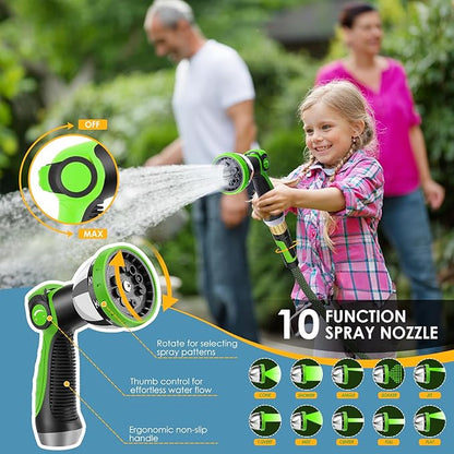 Non-Expandable Garden Hose 100 FT, Lightweight Hose with 10 Function Spray Nozzle, Kink-Free Flexible Water Hose, Durable, Leak-Proof, 360° Swivel Connectors, Portable Storage Strap