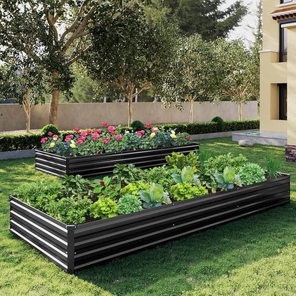 10×3×1FT(2PCS) Galvanized Raised Garden Bed Kit Metal Planter Boxes,Large Outdoor Planters Garden for Planting Vegetables,Flowers,Herbs -Black