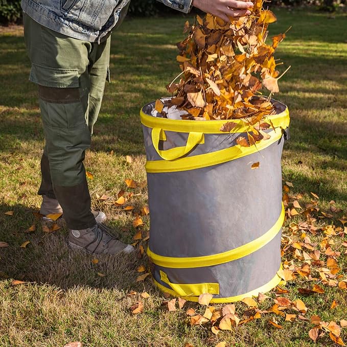 Jardineer Collapsible Pop Up Trash Can, 30 Gallon Reusable Yard Waste Bag with Handle, Foldable Portable Garden Leaf Bag for Outdoor Lawn, Patio, Camping, Gardening Debris Storage