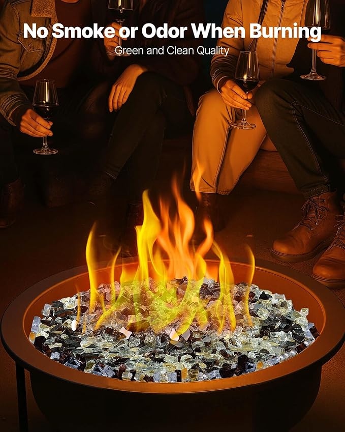 VEVOR Fire Glass, 10 LBS / 4.5 KG High-Temperature Resistant Fireplace Rocks, 1/2-Inch / 12.7 mm Reflective Firepit Glass Rock, High Luster Stone Landscaping for Fire Pit Table, Copper + Clear + Gold