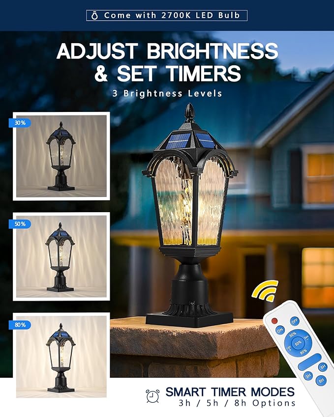 FEMILA Solar Post Lights Outdoor 2 Pack, Dusk to Dawn Lamp Posts Outdoor Lighting, Aluminum Glass Light Posts for Outside Driveway Garden, 4FYX90P-2PK -SL BK