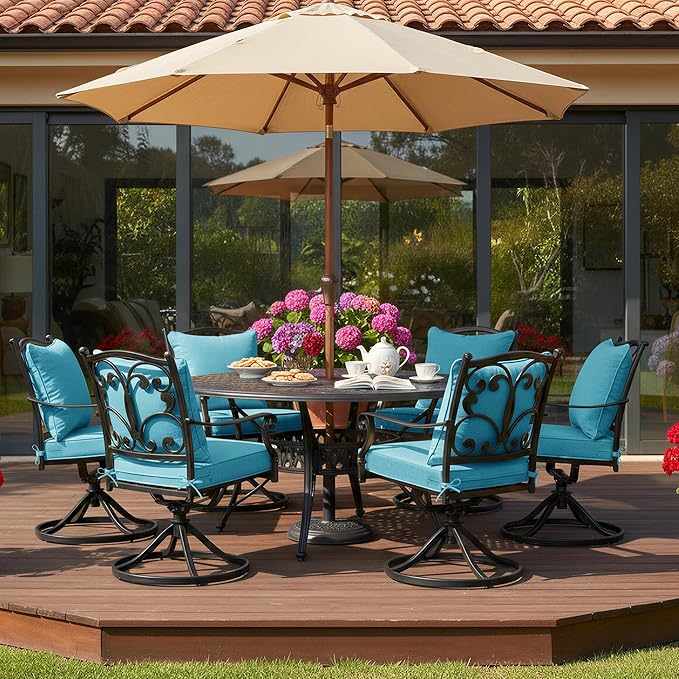 Summsun Faux Linen Outdoor Chair Cushions, Water Resistant Backrest and Seat Cushion Set with Removable Cover, Straps, Non-Slip Bottom for Patio Furniture, 19 x 19 Inch, Teal, Set of 4
