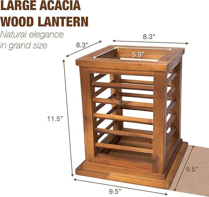 Premium 11.5" H Lantern Decorative Indoor & Outdoor - Large Wooden Candle Lantern & Plant Stand for Holiday Decor, Farmhouse, Patio, Table | Golden Teak Finish