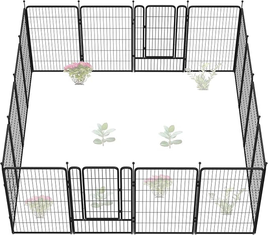 FXW Garden Fence Outdoor for the Yard – 45in(H) x 36.4ft(L) Heavy Duty Metal Animal Barrier for Dog, No Dig Decorative Dog Fence, 16 Panels, Black