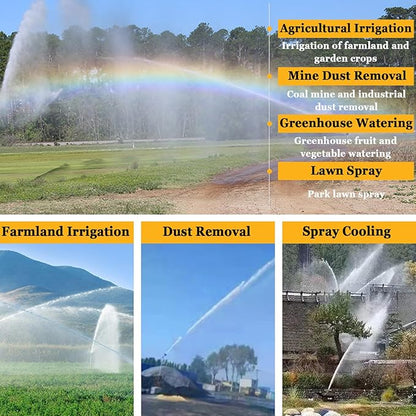 Farm Irrigation Sprinkler with Pressure Gauge, 2" Farm Irrigation Spray Gun, 360° Rotary Large Area Watering Spray, Flange Connection, for Farmland, Farm, Industrial Dust Removal