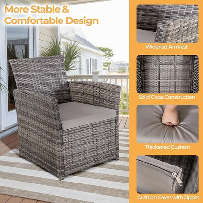 FHFO 6 Pieces Outdoor Patio Furniture Set, Wicker Sectional Sofa Patio Conversation Set Couch with Ottomans Rattan Chair and Table for Garden, Yard,Gray-Gray