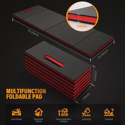 Foldable EVA Utility Mat with Handle, Heavy Duty Mechanic Mat for Kneeling, Workouts, Garages, Gardening, Camping, Picnics, Outdoor Adventures and Home Gyms, Red