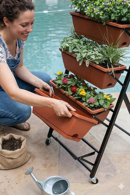 BIRDROCK HOME 5-Tier Vertical Garden Planter Bed - Raised Flower Stand - Rolling Plant Tower - Weather Resistant Box - Indoor or Outdoor - Herbs Flowers Berry’s Vegetables - Metal