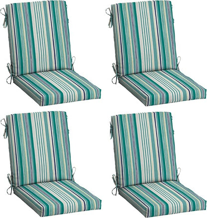 Arden 4-Pack Outdoor Patio Dining Chair Cushion, 20x44, Rain-Proof Seat Pad, Fade-Resistant Outdoor Cushion Teal Cobalt Stripe