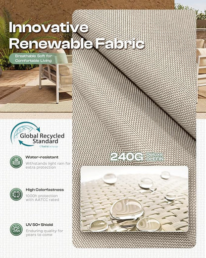 Aluminum Outdoor Sofa Armchair, HDPE Rope Patio Couch with Washable Thick Cushion, All-Weather Outdoor Patio Chairs Set of 2 for Balcony, Yard, Silver Frame, Beige