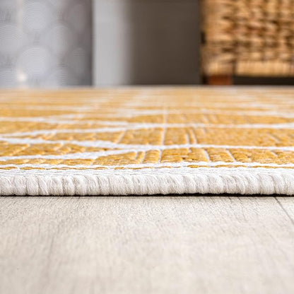JONATHAN Y Moroccan Trellis Indoor Outdoor Runner Rug 2X10 Yellow/Cream, Trebol Textured Weave for Backyard, Patio, Porch, Easy-Cleaning, High Traffic, Pet-Friendly, Non-Shedding (SMB109F-210)