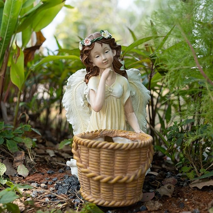 Garden Angel Planter, 11.8 inch Decorative Resin Fairy Flower Pot, Hand Painted Outdoor Patio Figurine