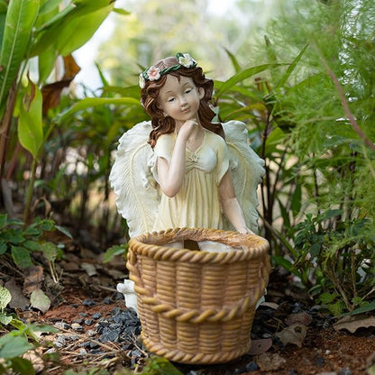 Garden Angel Planter, 11.8 inch Decorative Resin Fairy Flower Pot, Hand Painted Outdoor Patio Figurine
