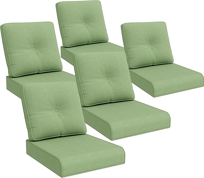 Joyside Outdoor Chair Cushions Set, 22x25/22x24 Inch Patio Furniture Deep Seat Cushions, Water Resistant & Thick Cushion, Outdoor Replacement Cushions for Seat and Sofa (Green, 5 Set)