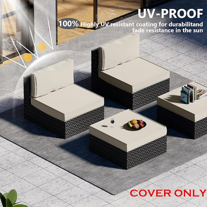 9 Piece Outdoor Patio Waterproof Cushion Covers, Fits 4-Seat Wicker Rattan Sectional Couch Chair Furniture Cover Replacement Set - Fade-Resistant Patio Cushion Covers with Zipper
