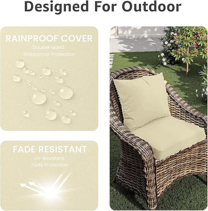 PatioGlow Outdoor Seat Cushion Set 24 x 24 x 4 Inch, Waterproof & Fade Resistant Patio Furniture Cushions with Removable Cover and Ties, Thick Deep Seating Pads for Outside Chair Sofa Couch, Yellow