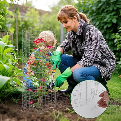 winemana 12 Set Garden Plant Protector Cage,36 Pcs 24x12 IN Metal Wire Protectors for Plants, Protection Cages with Stakes Nylon Ties Animals Barrier to Keep Rabbit Chicken Away from Flower Vegetables